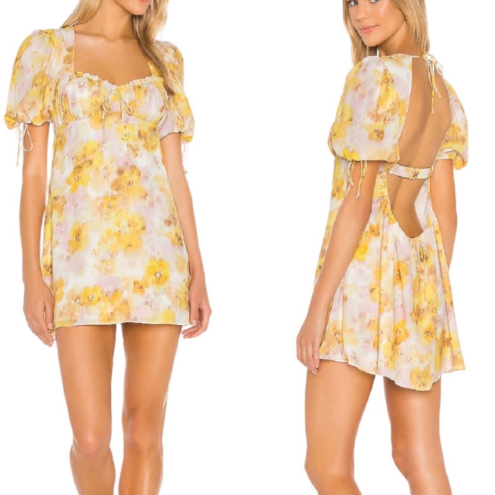 NEW For Love & Lemons Zinna Yellow Floral Mini Dress